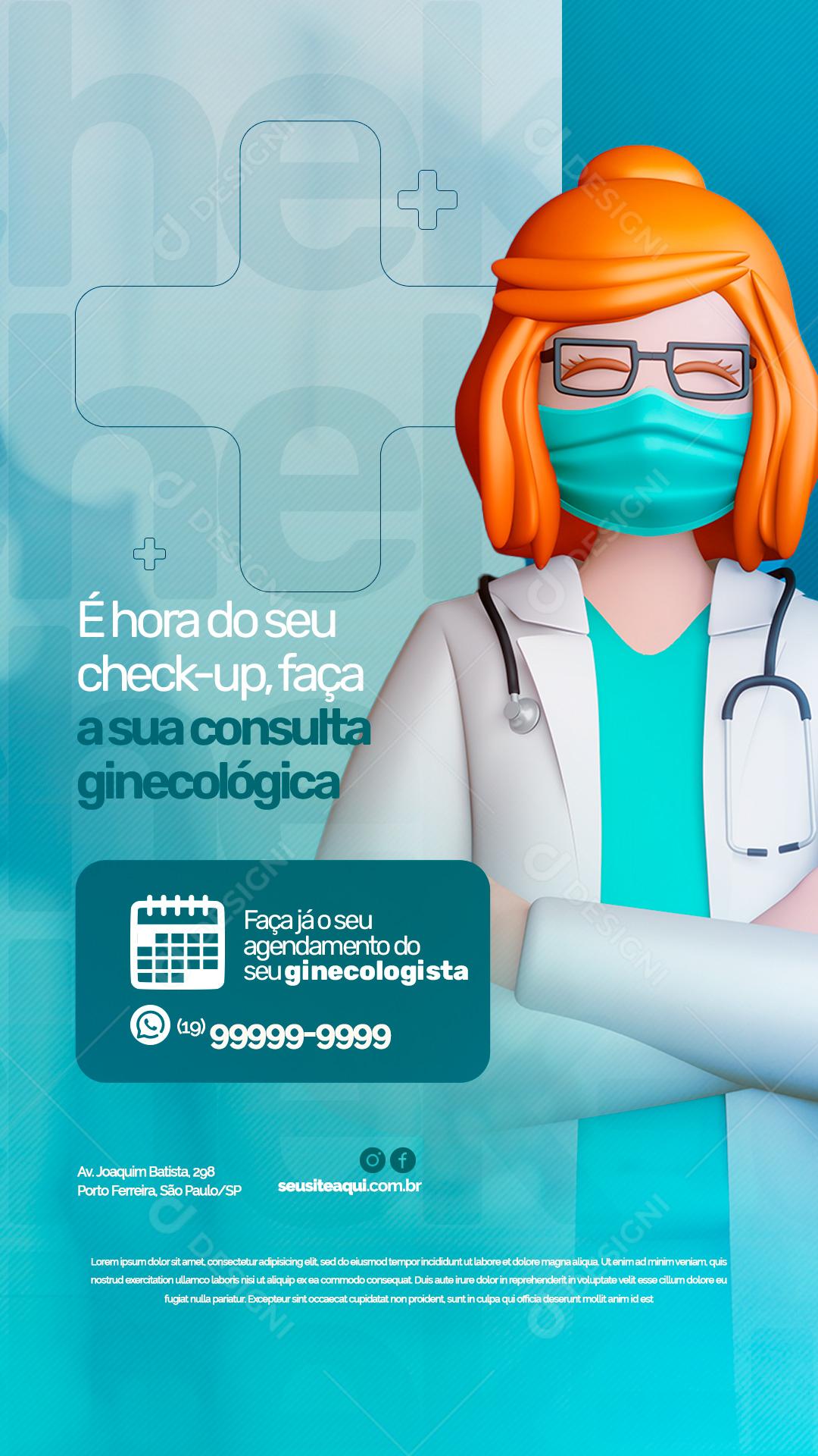 Story É hora do seu check up faça a sua consulta Ginecológica Clínica Social Media PSD Editável