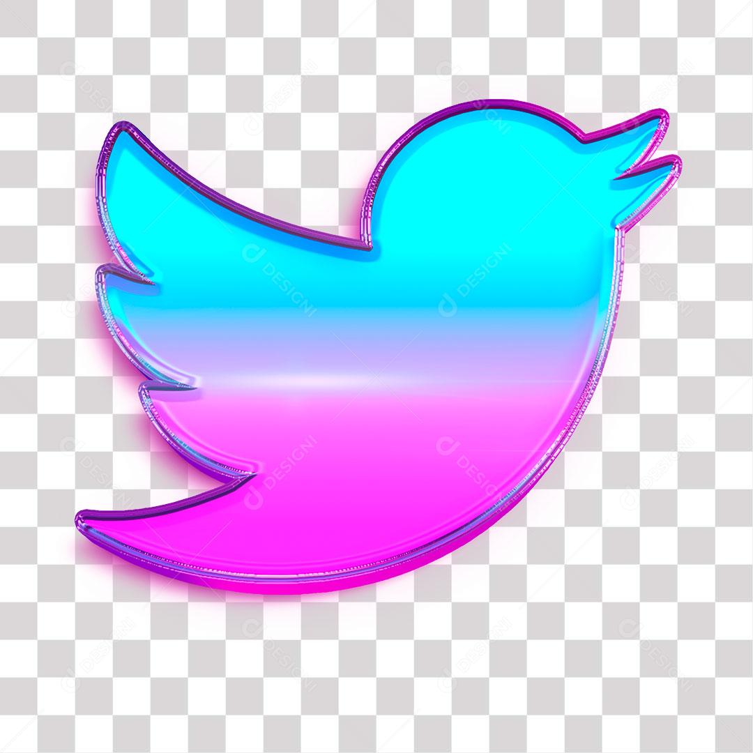 Ícone 3D do Twitter Efeito Neon PNG Transparente Logo