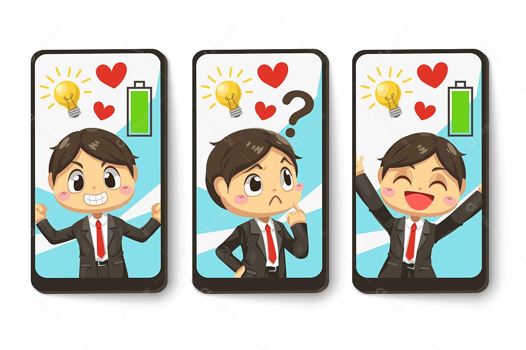 definir cartão de ideia criativa de empresário com energia total em personagem de desenho animado, ilustração vetorial plana isolada