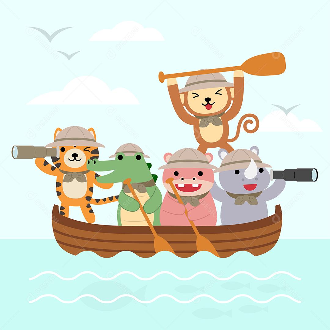 Um conjunto de grandes ilustrações de viagem de aventura animal de vetor isolado