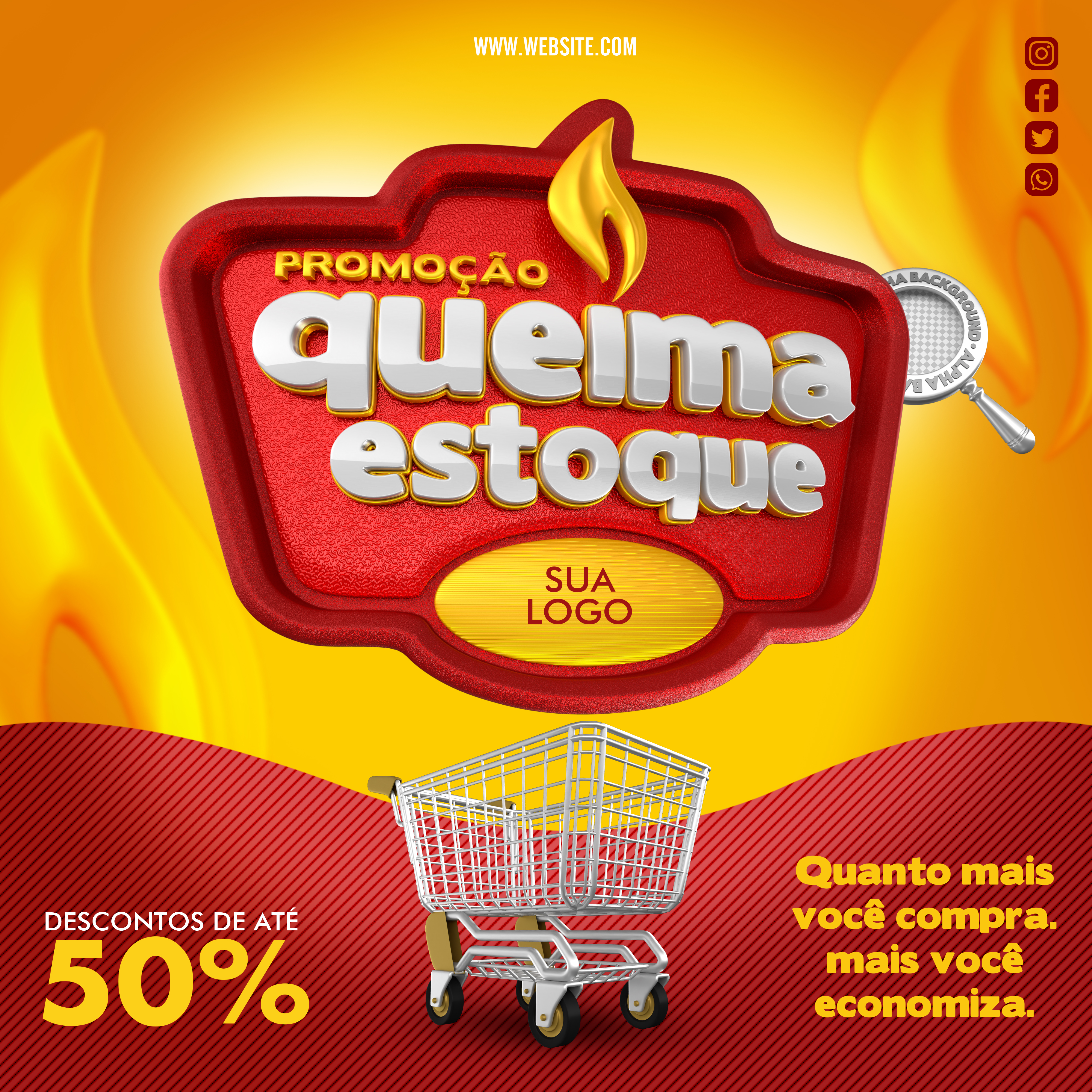 Social Media Template Promoção Queima de Estoque PSD Editável