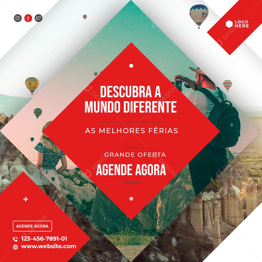 Social Media Descubra a Mundo Diferente As Melhores Férias Viagem PSD Editável