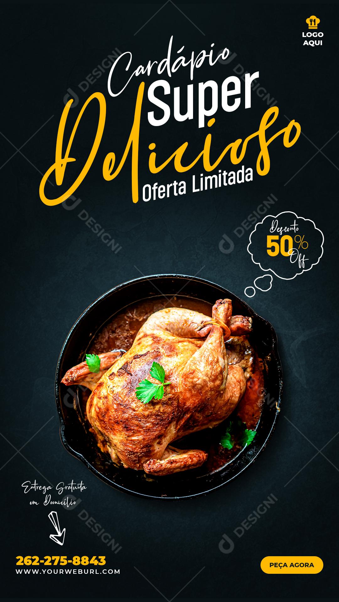 Story Cardápio Super Delicioso Frango Assado Social Media PSD Editável