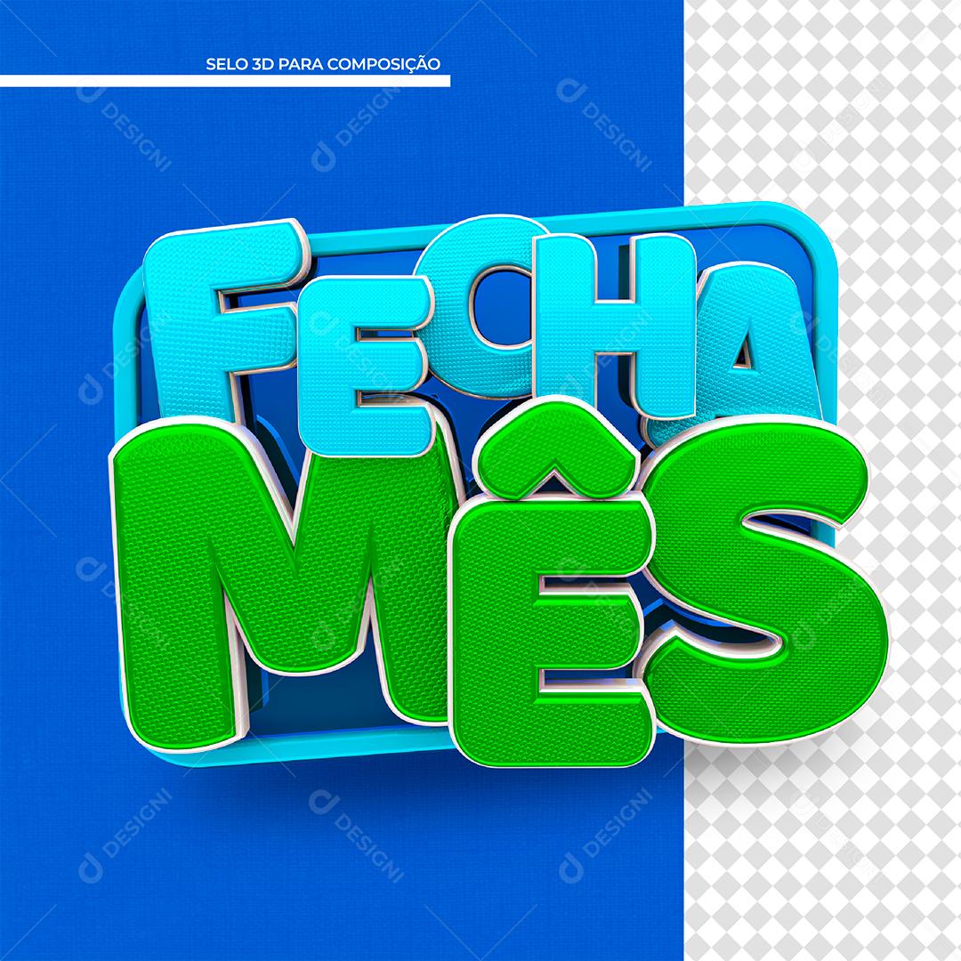 Fecha Mês Selo 3D Azul e Verde para Composição PSD