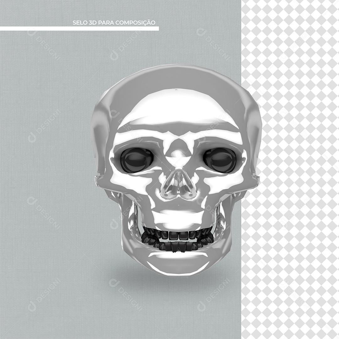 Caveira Prata 3D de Halloween Elemento para Composição PSD