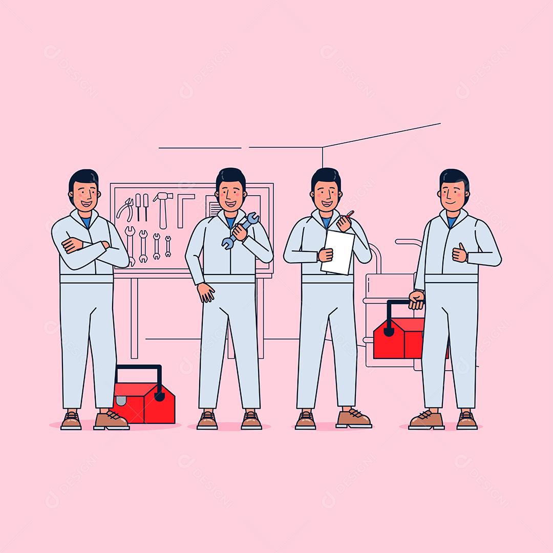 Coleção de personagens de mecânica grande conjunto isolado vetor plano eu