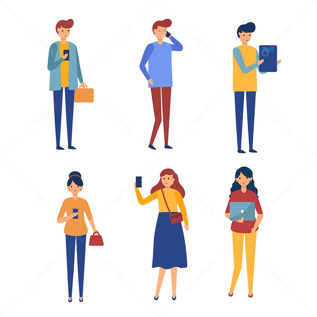 Conjunto de ocupação homem e mulher em personagens de desenhos animados com gesto diferente, ilustração vetorial plana isolada