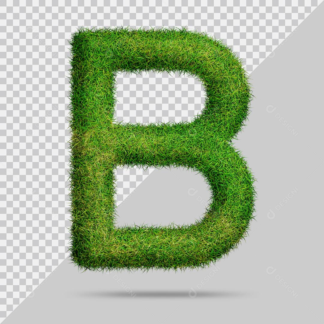 Letra B 3D Com Grama Elemento Para Composição PSD