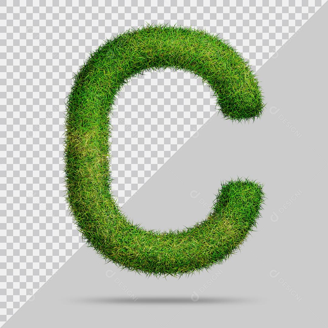 Letra C 3D Com Grama Elemento Para Composição PSD
