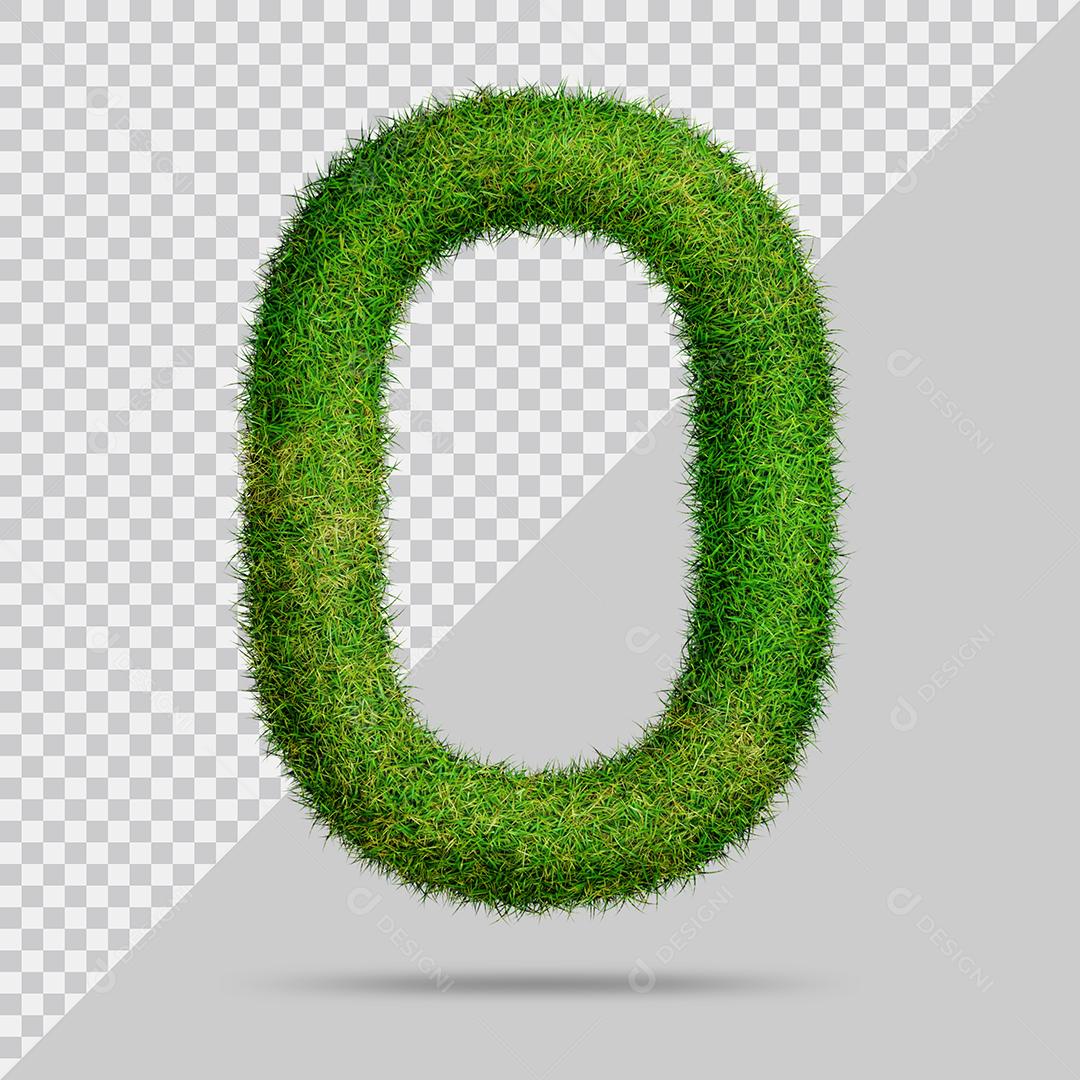 Número 3D 0 com Grama Verde Para composição PSD