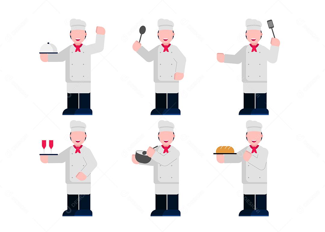 conjunto de chefman em personagem de desenho animado com diferente ilustração vetorial plana gesticulada e isolada