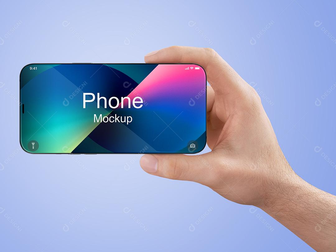 Telefone Mockup Deitado Mão PSD