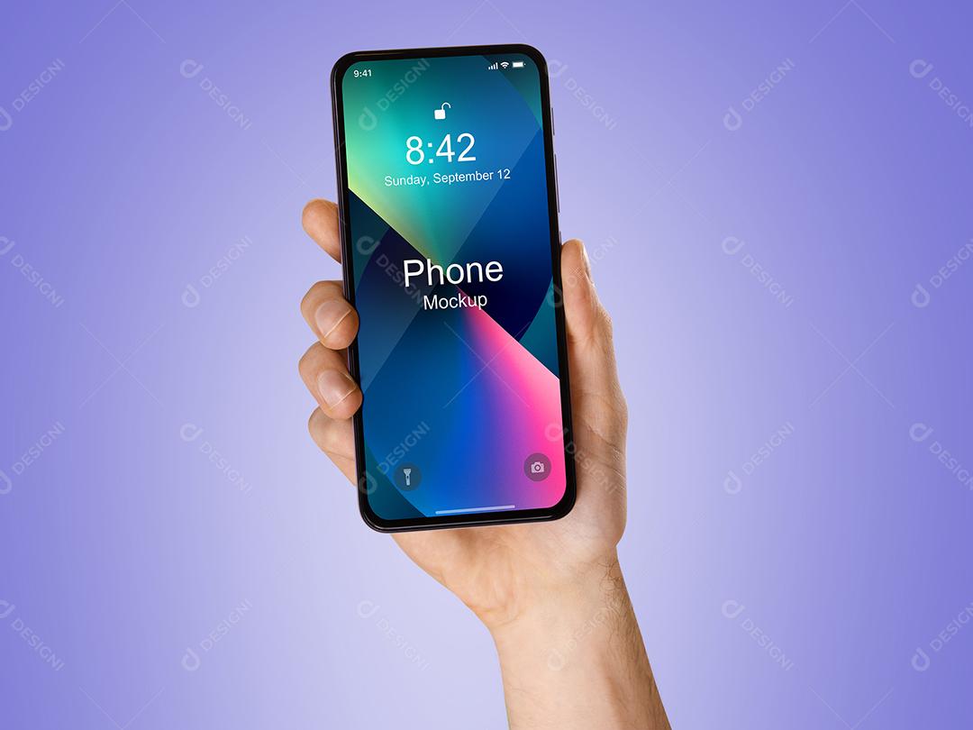 Telefone Mockup na Mão PSD