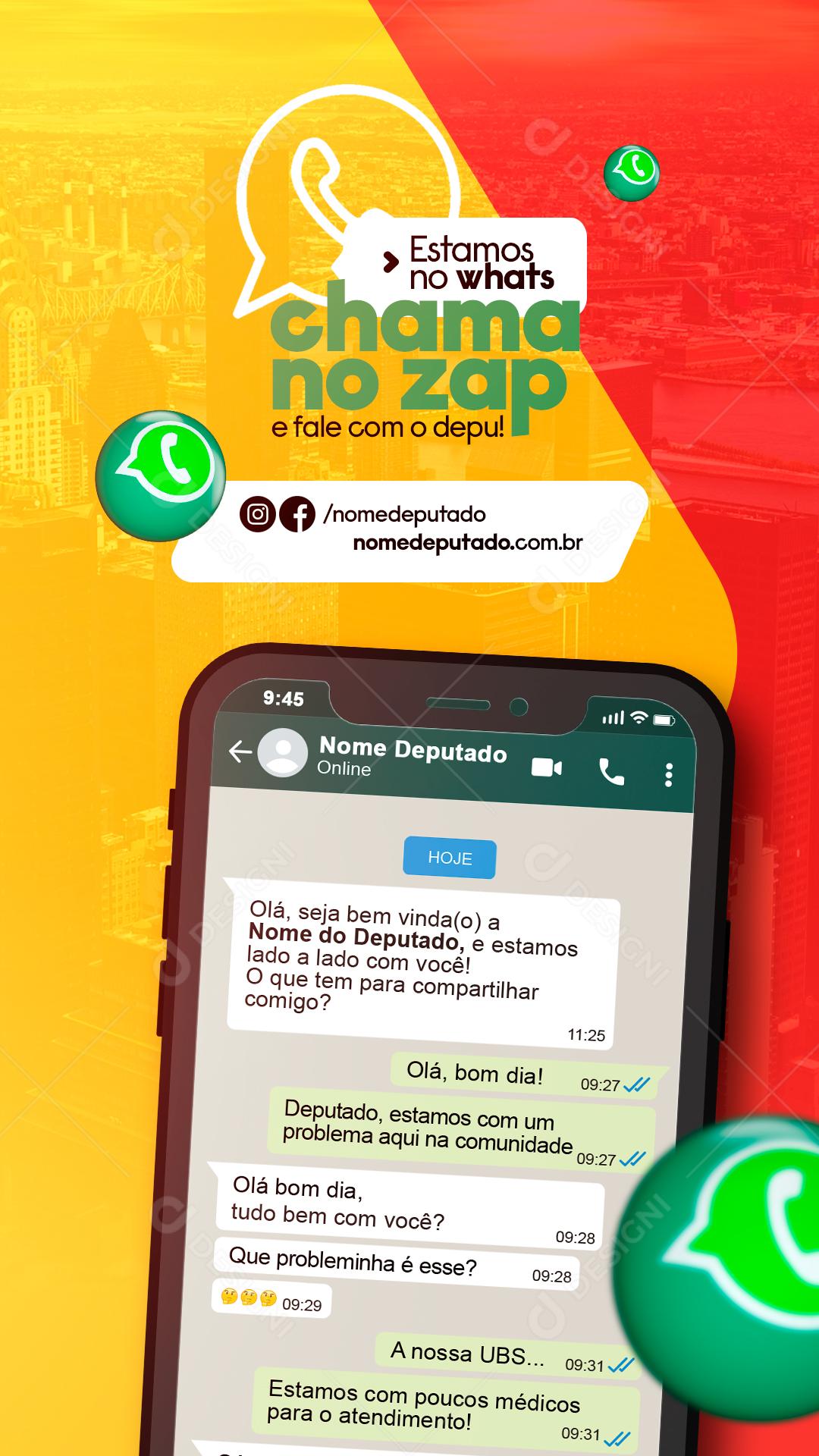 Story Estamos no whats Chama no zap Política Prefeitura Social Media PSD Editável