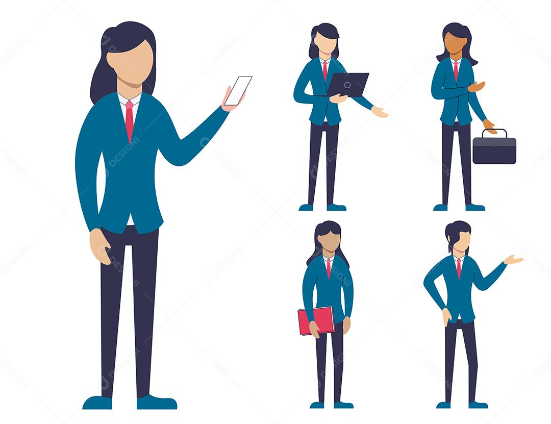 Conjunto de empresários em personagens de desenhos animados diferentes ações, ilustração vetorial isolada