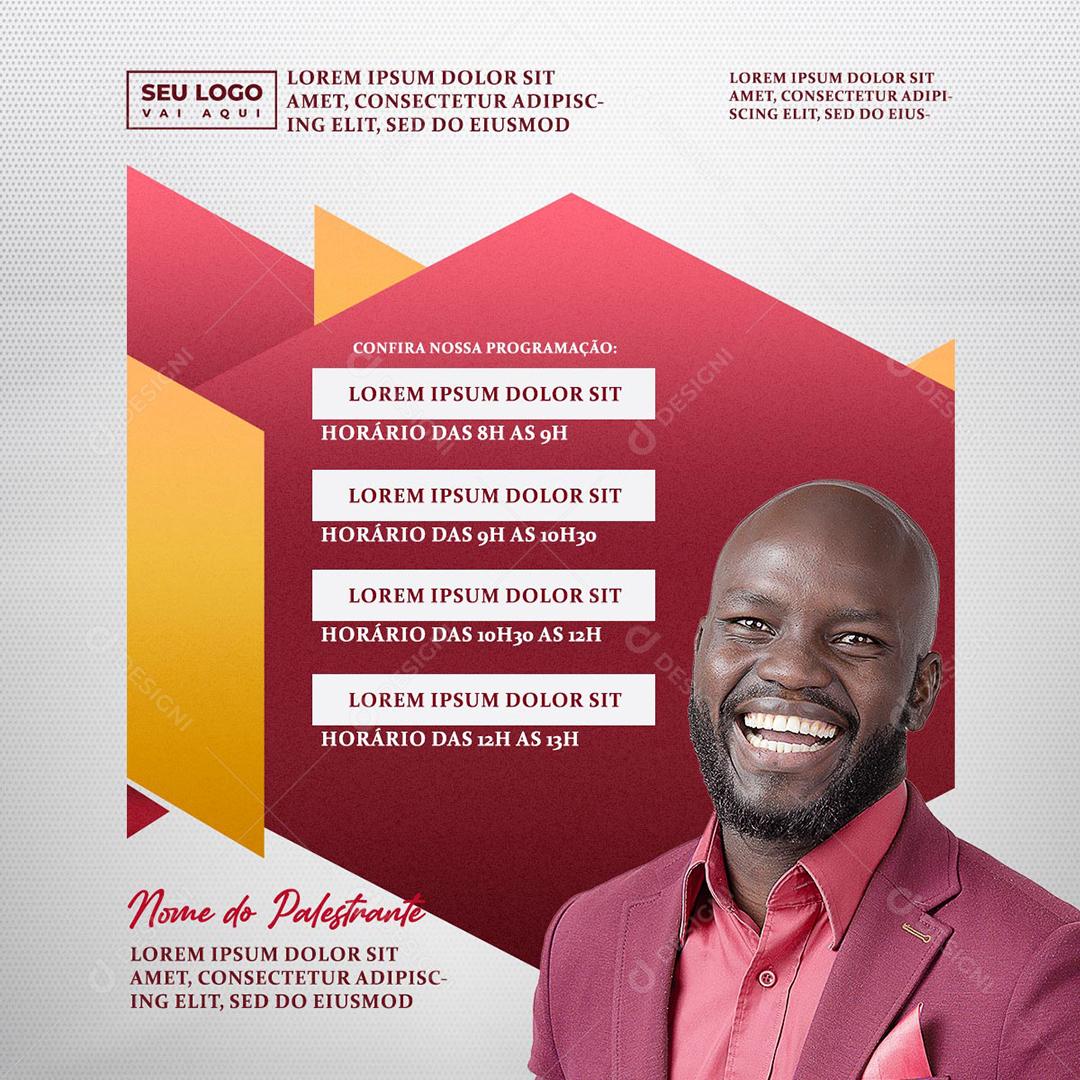 Social Media Horários Programação Nome do Palestrante PSD Editável