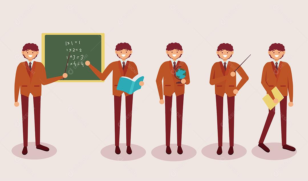 conjunto de homem professor em personagem de desenho animado com ações diferentes, ilustração vetorial isolada