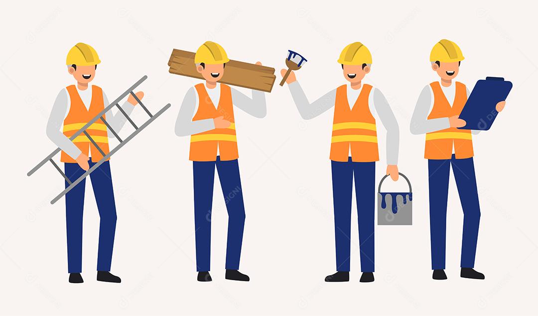 Conjunto de decorador de equipe de pintura em personagens de desenho animado com ilustração vetorial plana isolada diferente