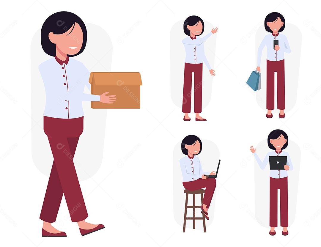 Conjunto de pessoas de trabalho em personagens de desenhos animados com diferentes ações, ilustração vetorial isolada