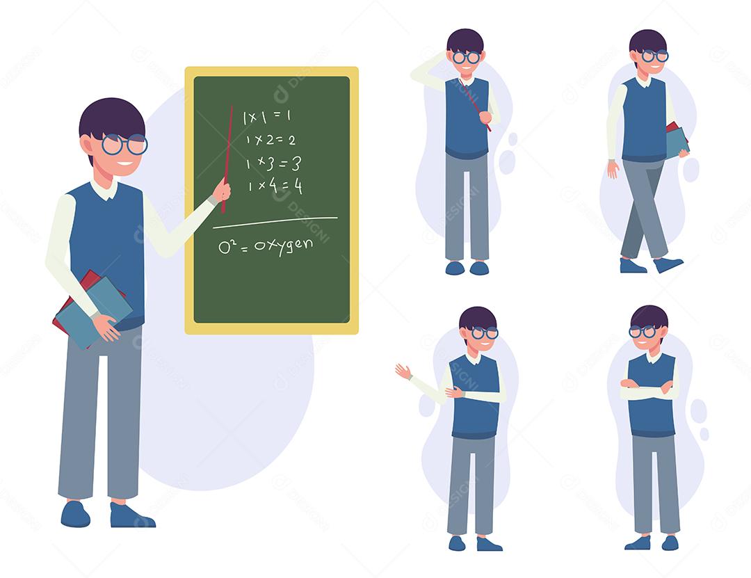 Conjunto de professores em ação diferente de personagens de desenhos animados, ilustração vetorial isolada