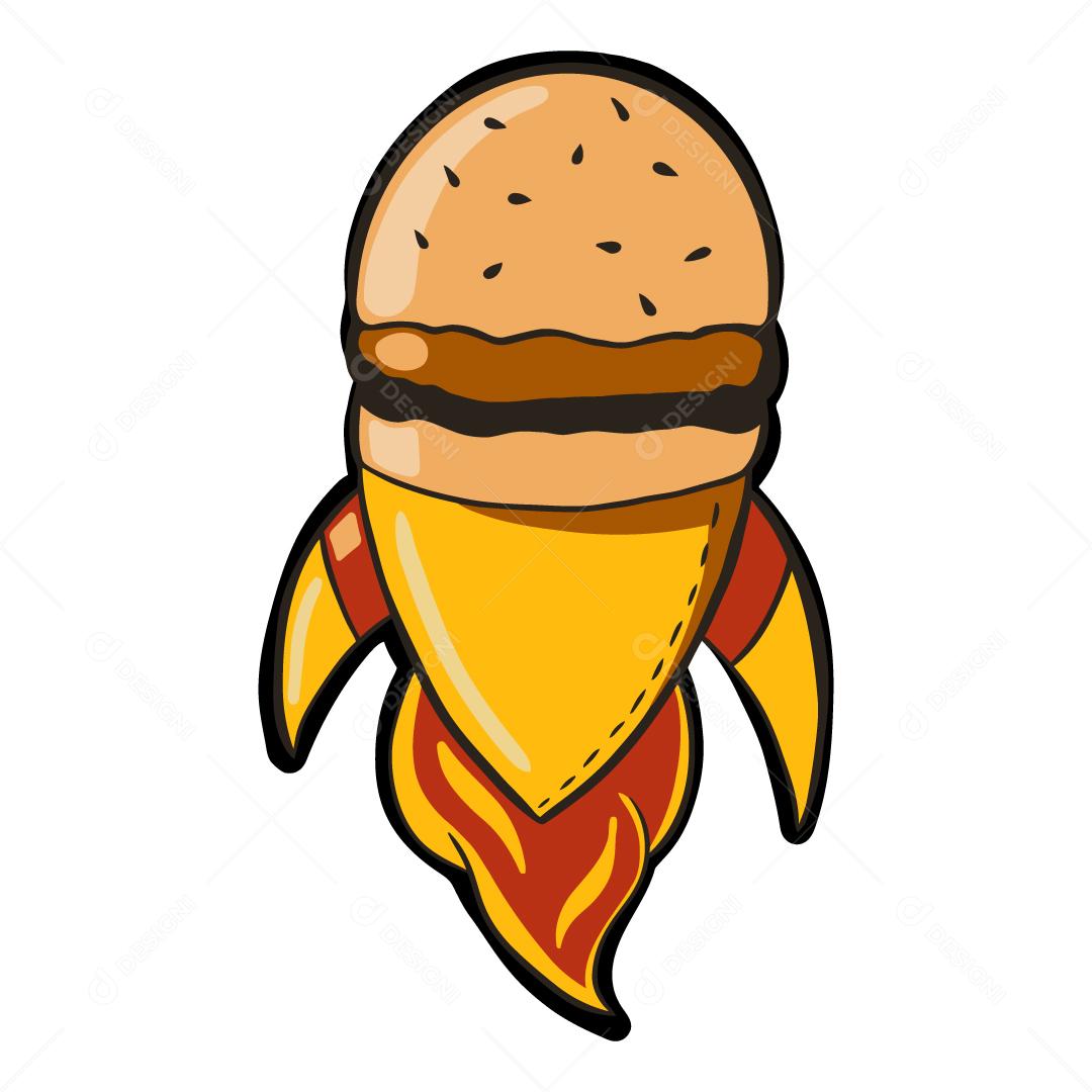 Ilustração Foguete de entrega de hambúrguer Vetor EPS
