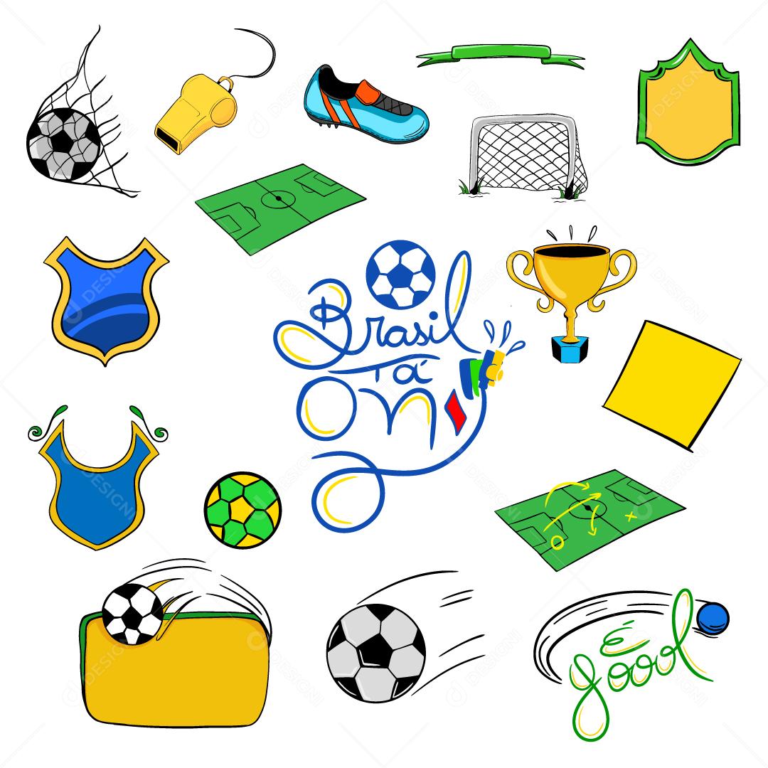 Conjunto de ilustração ícones com tema de futebol da copa do mundo