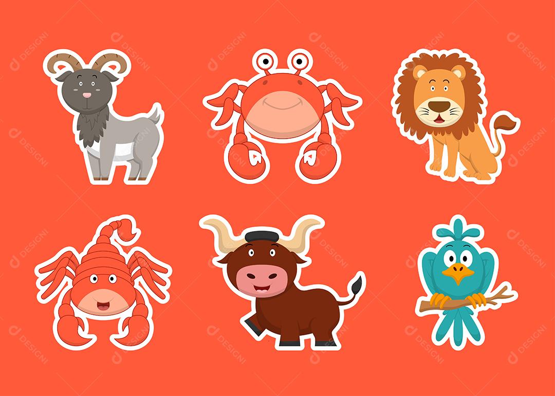 Pacote de fundo de animal de desenho animado fofo, personagens isolados conceito de ilustração de vetor de animal de desenho animado plano