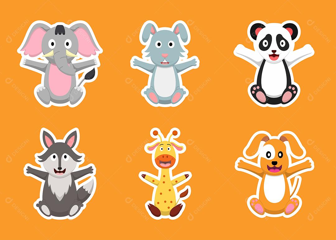 Pacote de fundo de animal de desenho animado fofo, personagens isolados conceito de ilustração de vetor de animal de desenho animado plano
