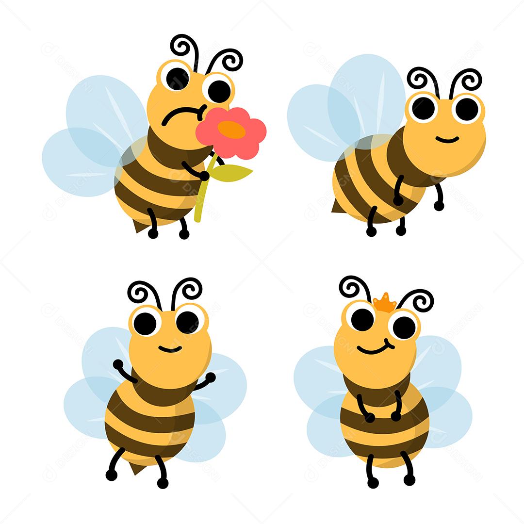 conjunto de personagem animal com abelhas e flores