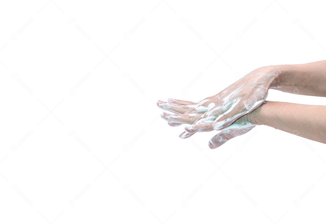 Mulher lavando a mão com água e espuma de sabão. Mão limpa para uma boa higiene pessoal para prevenir coronavírus ou epidemia de gripe