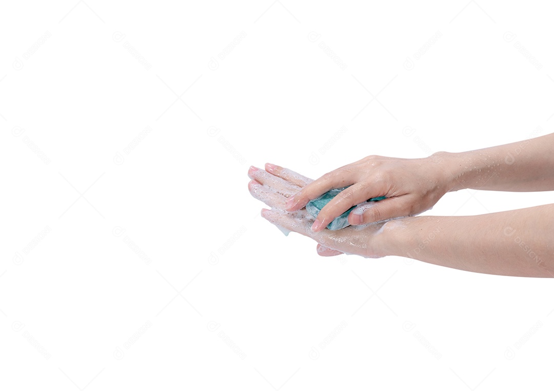 Mulher lavando a mão com água e espuma de sabão. Mão limpa para uma boa higiene pessoal para prevenir coronavírus ou epidemia de gripe
