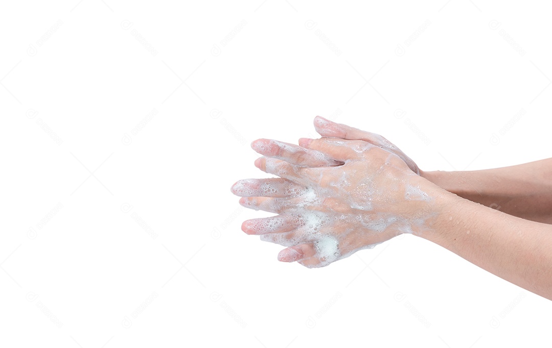 Mulher lavando a mão com água e espuma de sabão. Mão limpa para uma boa higiene pessoal para prevenir coronavírus ou epidemia de gripe