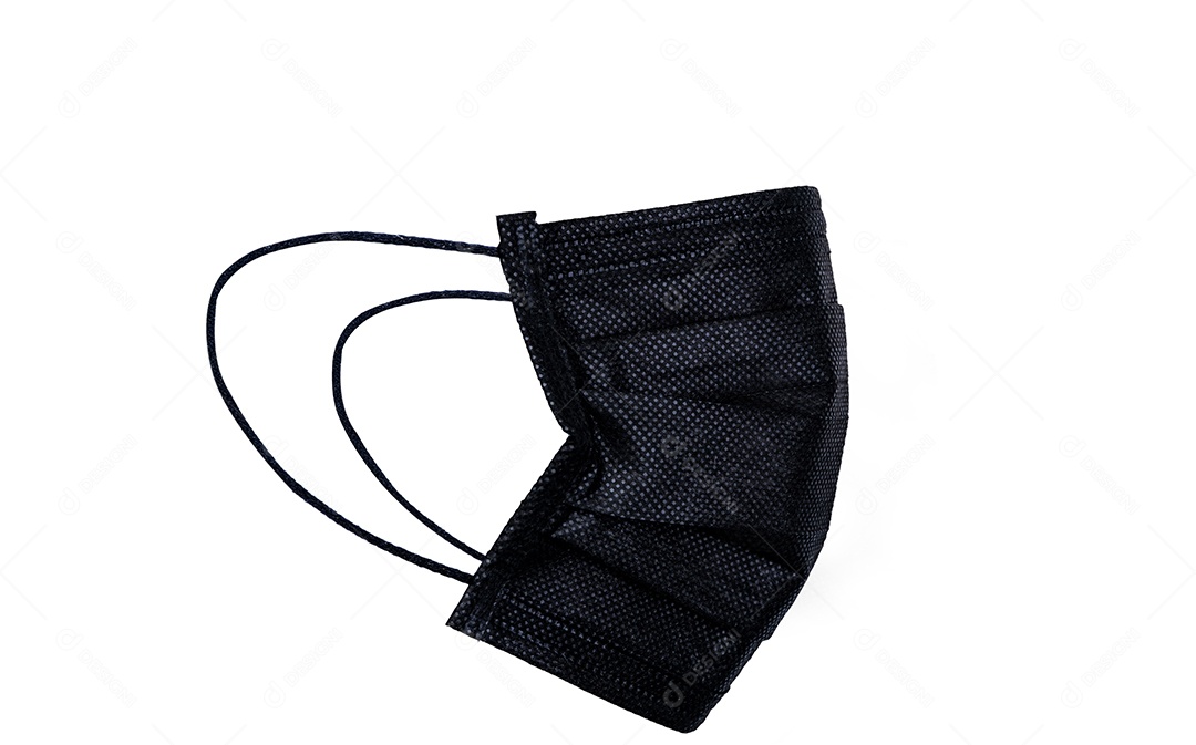 Máscara facial cirúrgica ou médica preta isolada no fundo branco. Máscara facial cirúrgica para proteção contra coronavírus