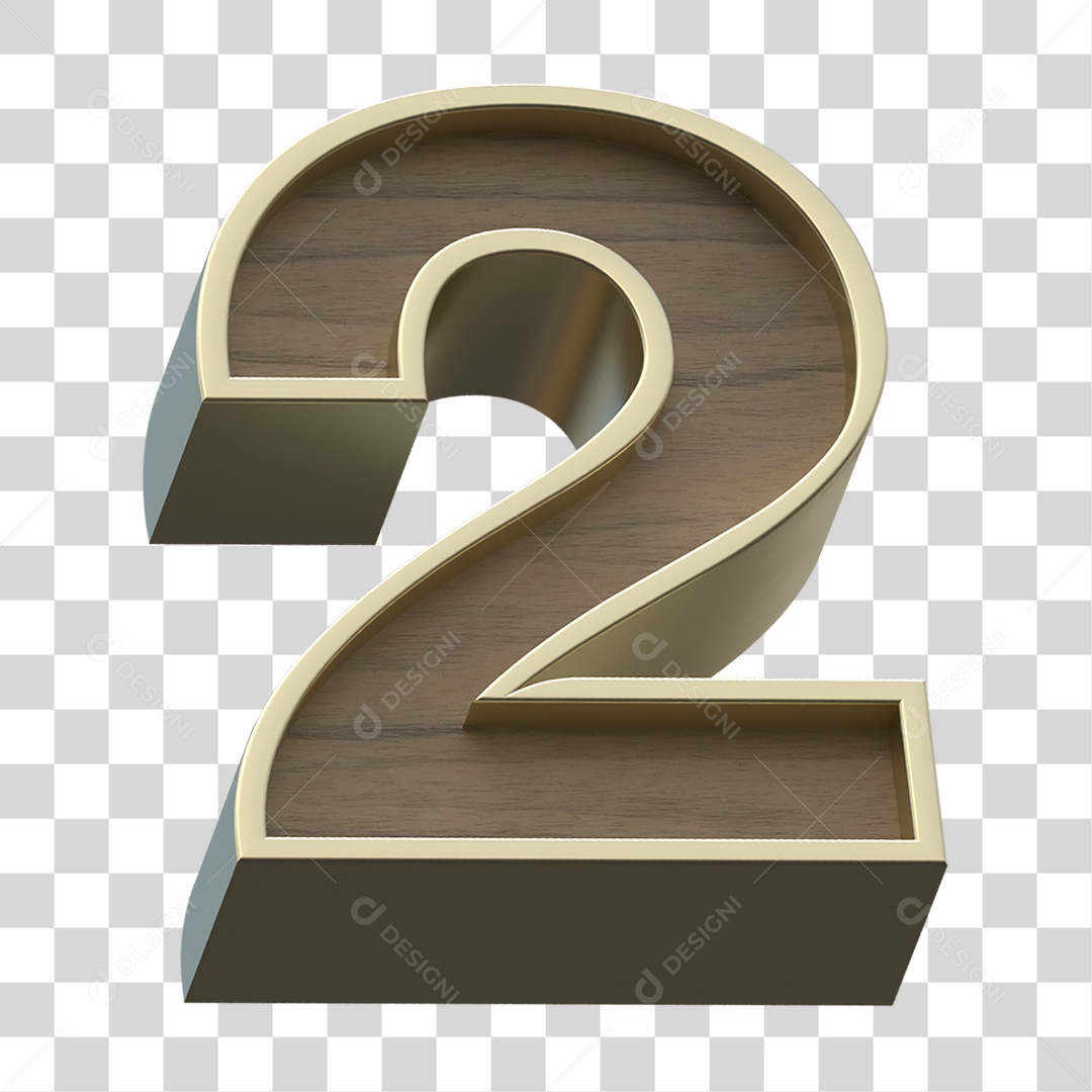 Numero 2 Com Textura de Madeira Elemento 3D PNG Transparente