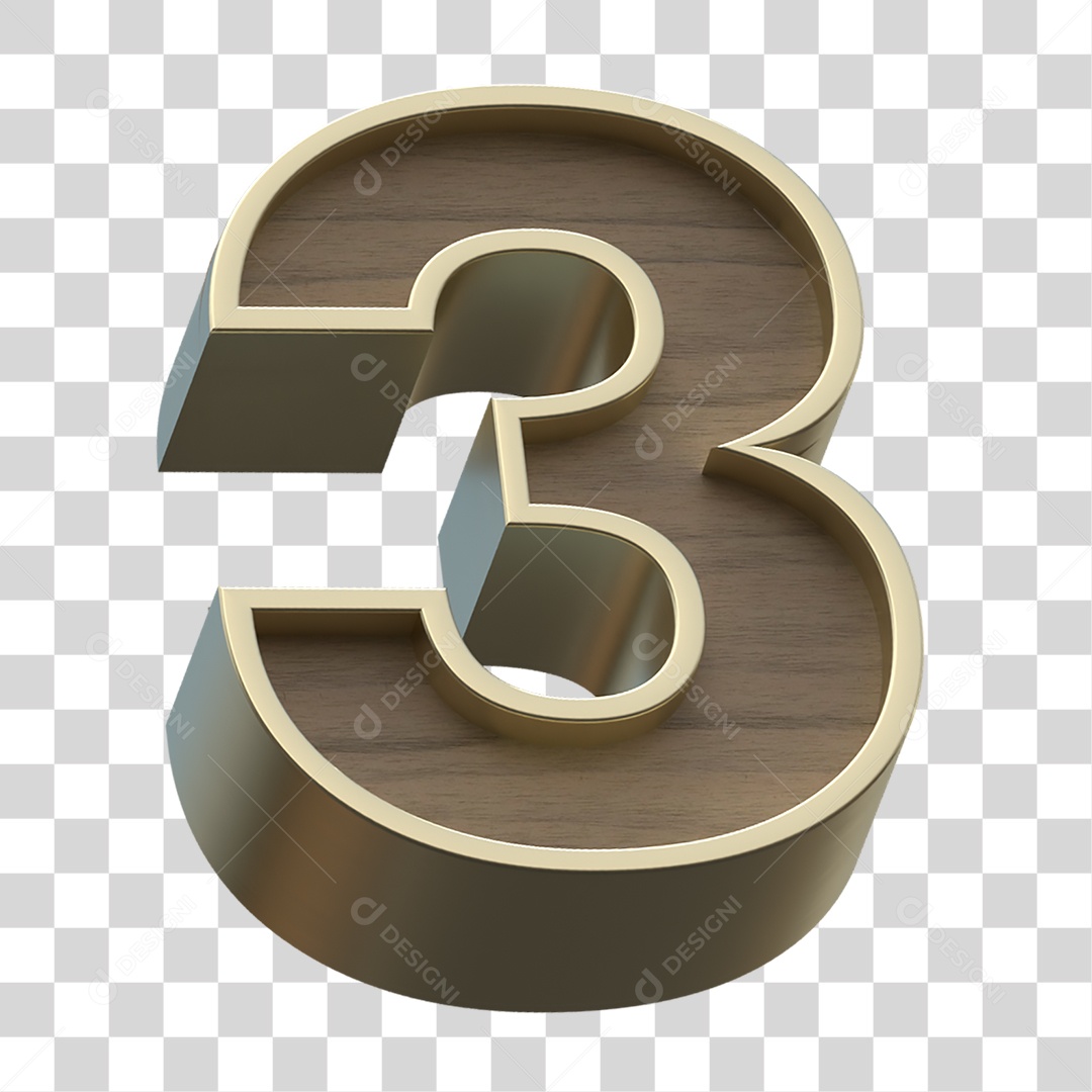 Numero 3 Com Textura de Madeira Elemento 3D PNG Transparente