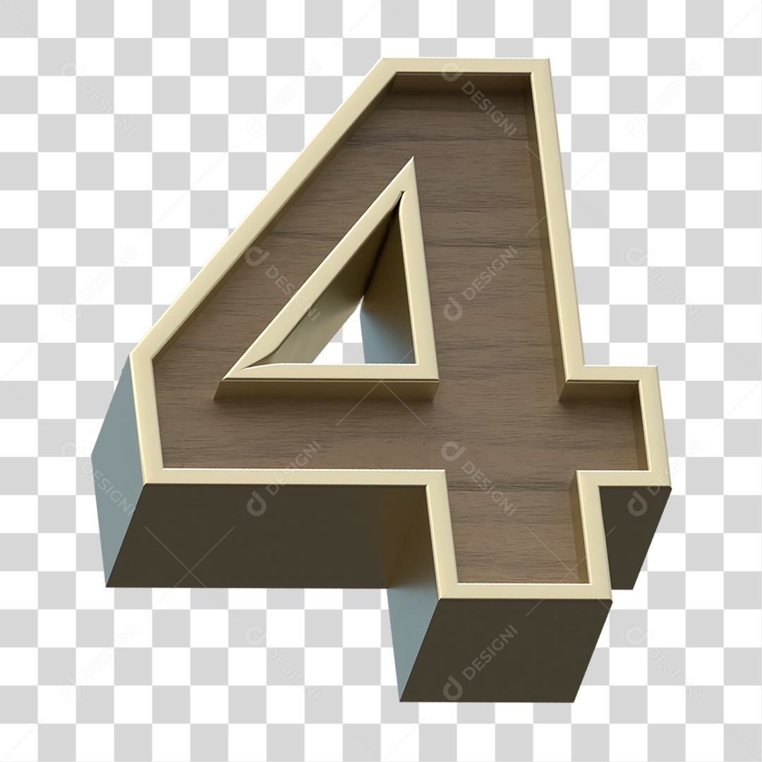 Numero 4 Com Textura de Madeira Elemento 3D PNG Transparente