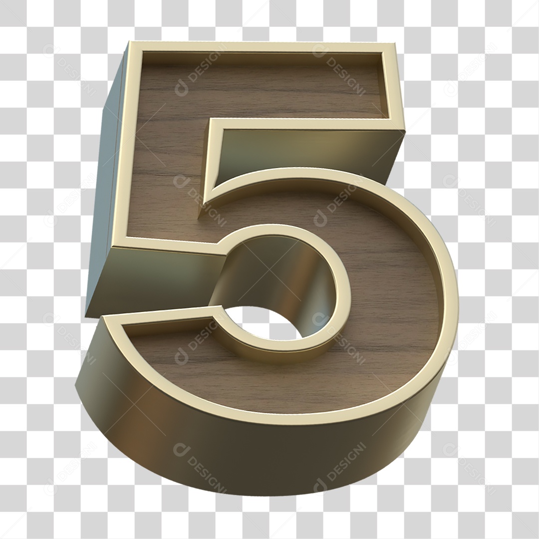 Numero 5 Com Textura de Madeira Elemento 3D PNG Transparente