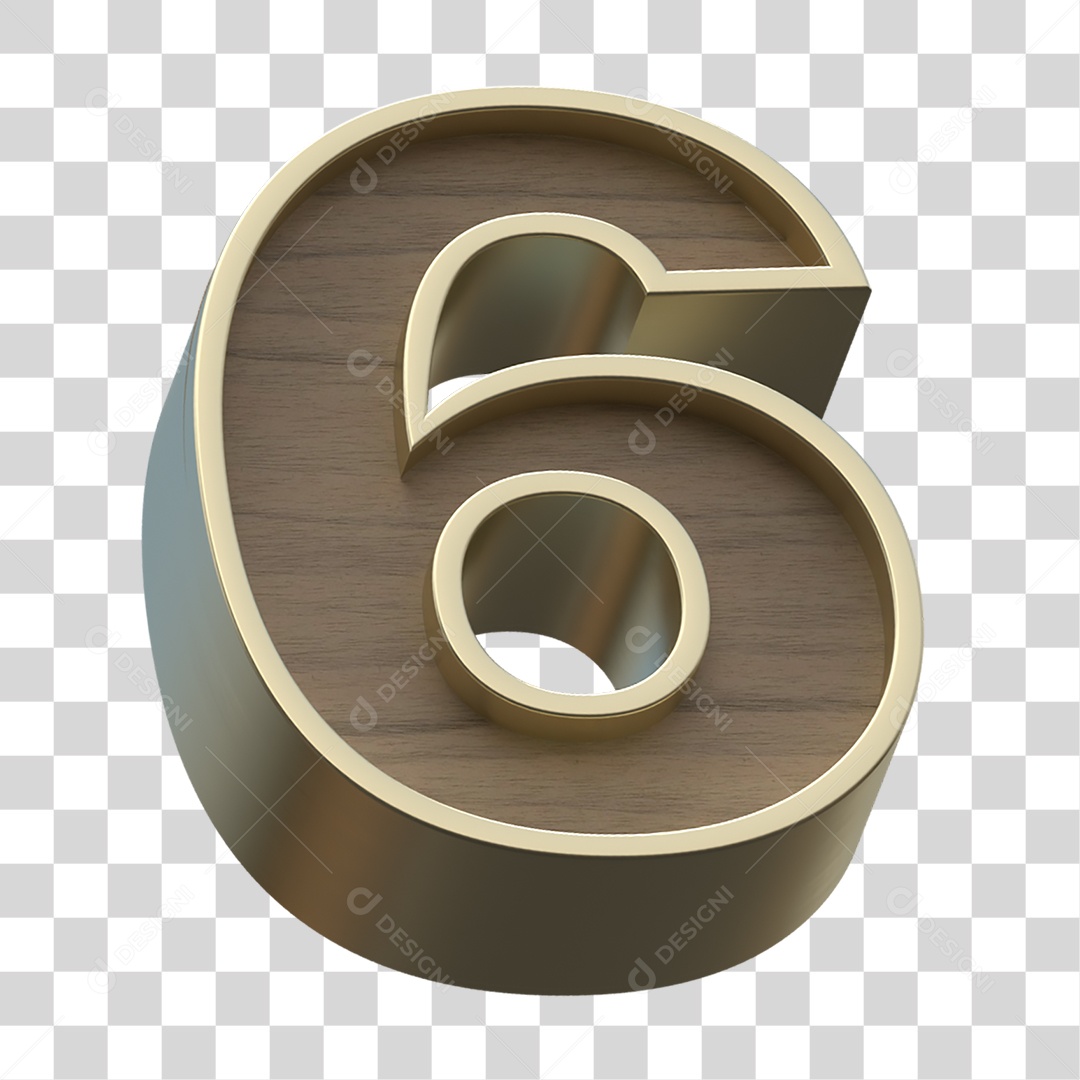 Numero 6 Com Textura de Madeira Elemento 3D PNG Transparente