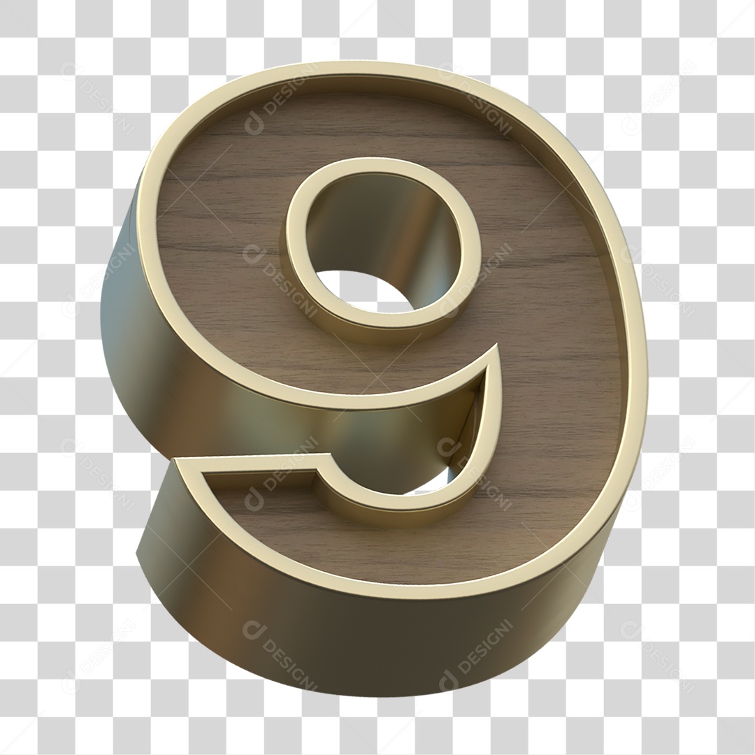 Numero 9 Com Textura de Madeira Elemento 3D PNG Transparente