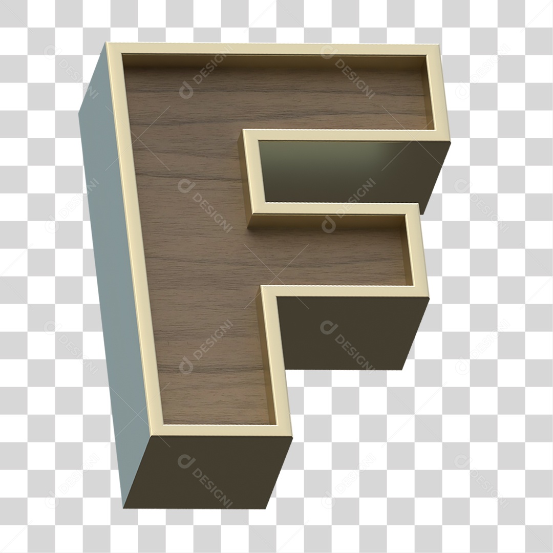 Letra F Com Textura de Madeira Elemento 3D PNG Transparente
