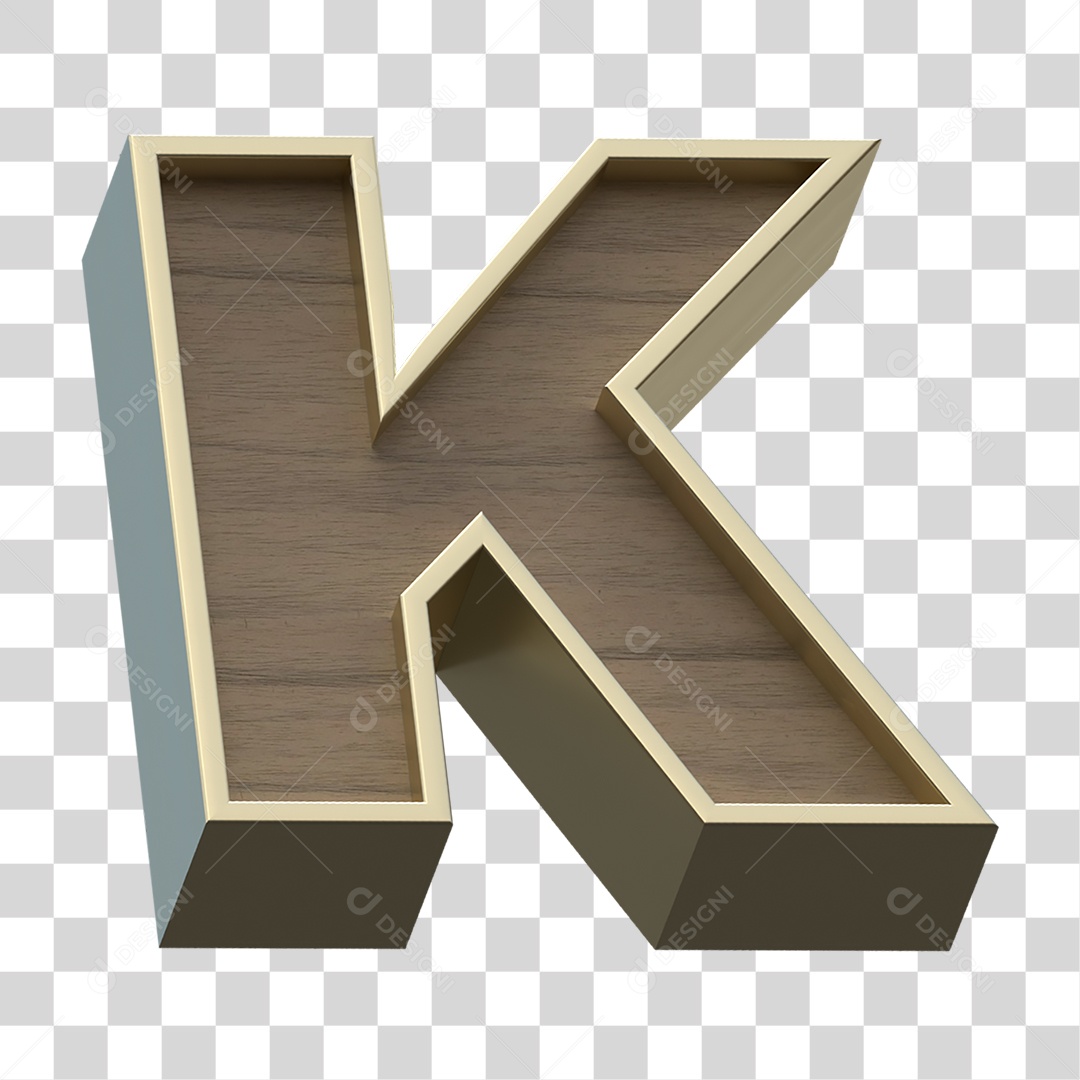 Letra K Com Textura de Madeira Elemento 3D PNG Transparente