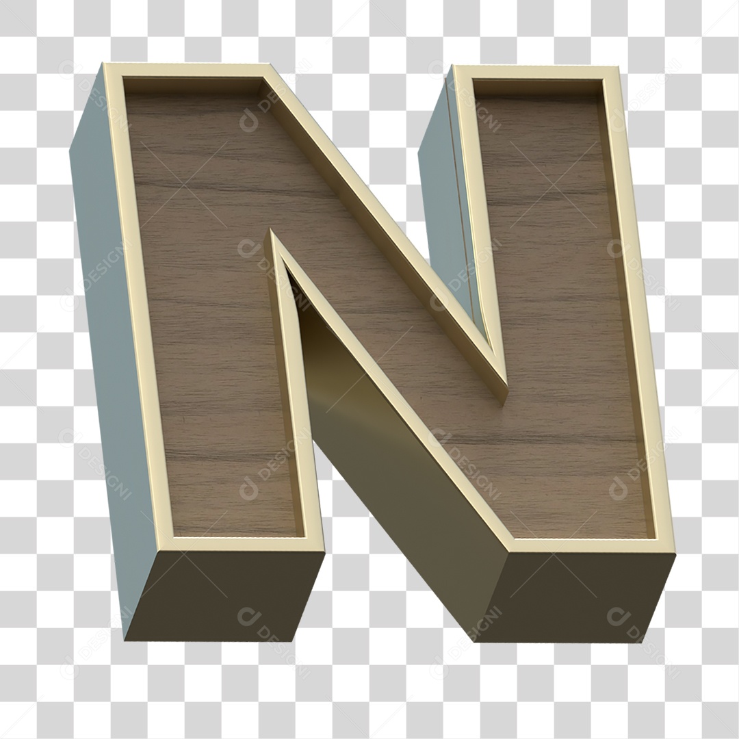 Letra N Com Textura de Madeira Elemento 3D PNG Transparente