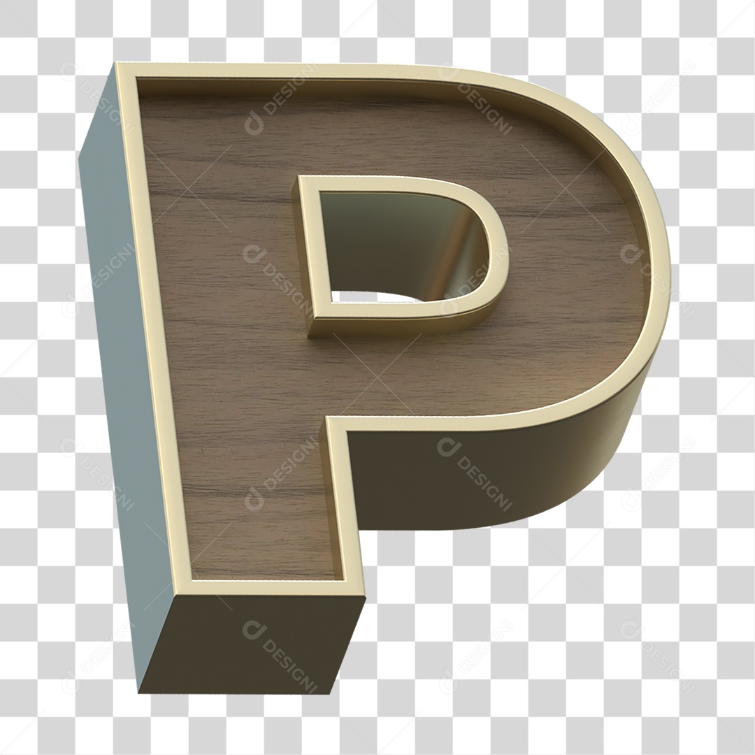 Letra P Com Textura de Madeira Elemento 3D PNG Transparente