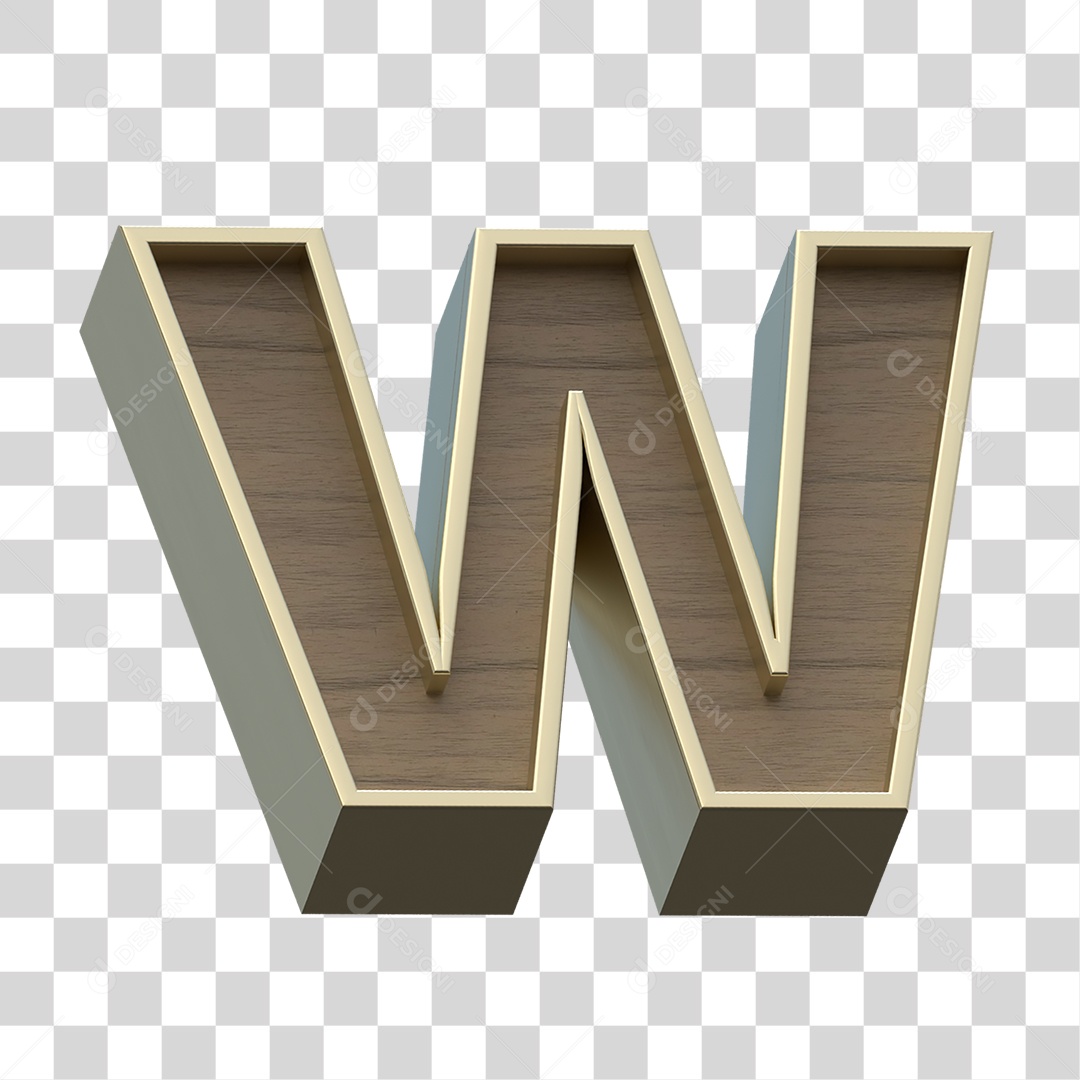 Letra W Com Textura de Madeira Elemento 3D PNG Transparente
