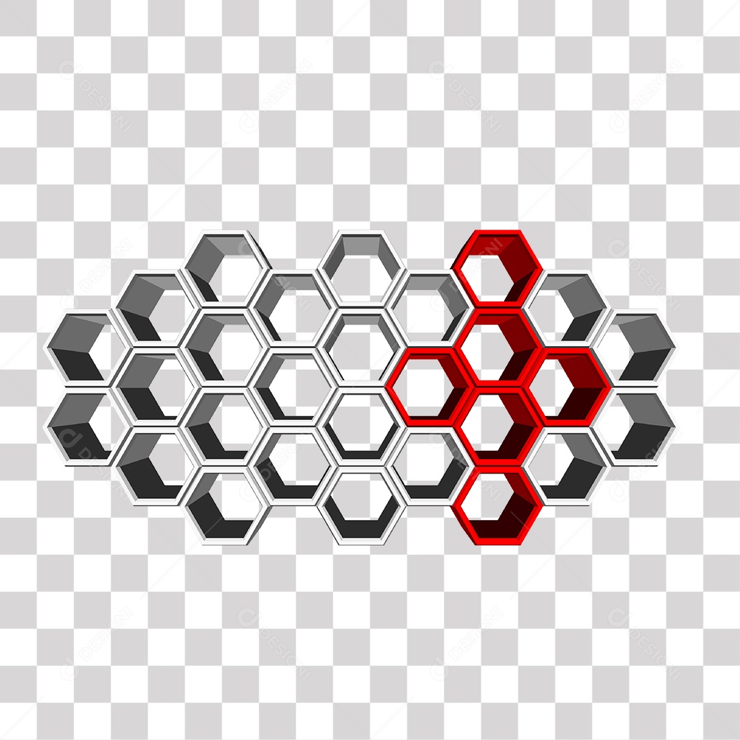 Red and White 3D Hexagons PNG Transparent