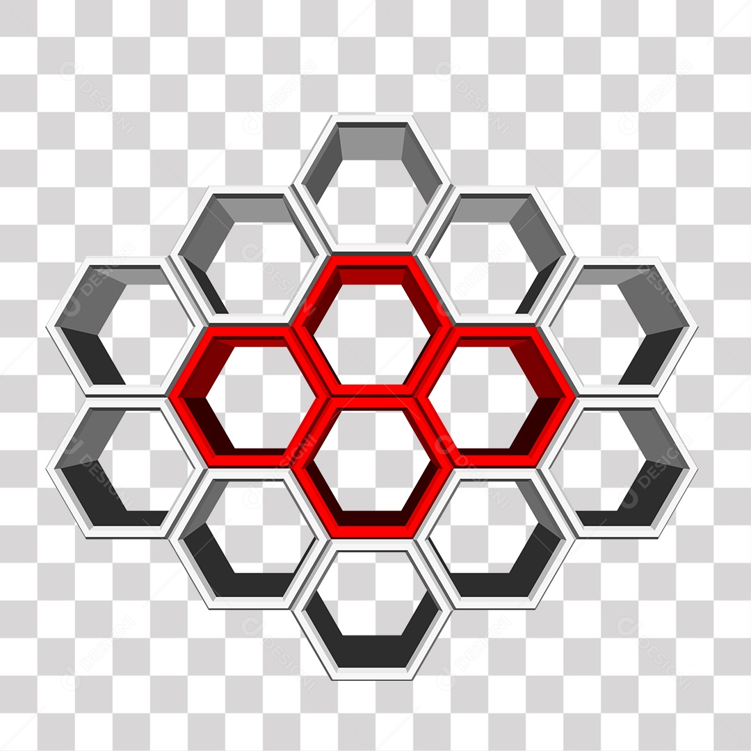 Hexágonos vermelho e Branco 3D PNG Transparente