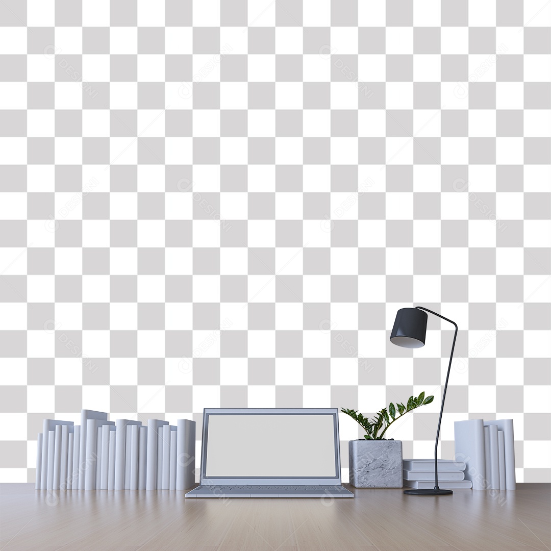 Mesa de Trabalho com Laptop PNG Transparente