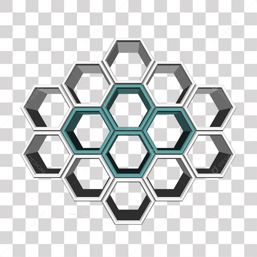 Hexágonos Branco e Azul 3D PNG Transparente