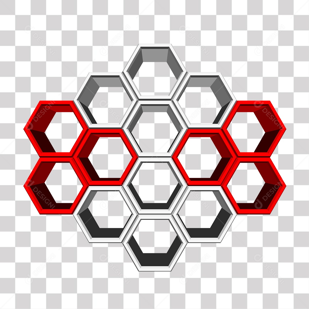 Hexágonos vermelho e Branco 3D PNG Transparente