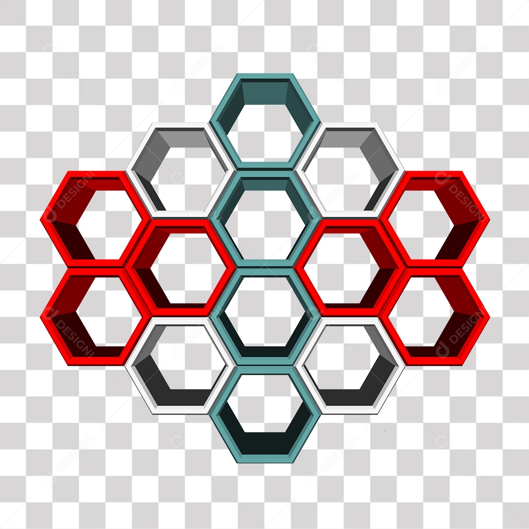 Hexágonos vermelho Azul e Branco 3D PNG Transparente